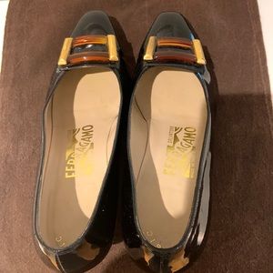 Ferragamo black enamel shoes